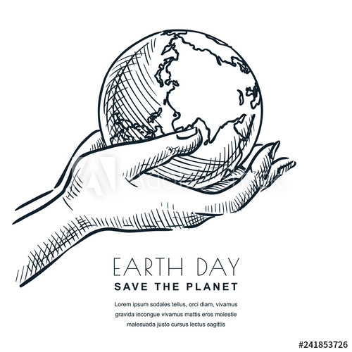 500x500 Earth Day Vector Sketch Illustration Hands Holding Globe Banner