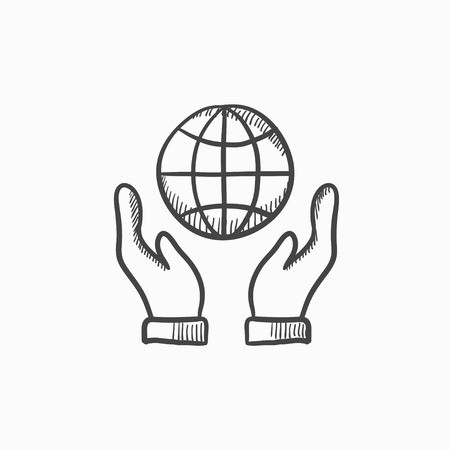 450x450 Two Hands Holding Globe Vector Sketch Icon Isolated On Background