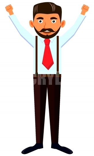 327x539 Bearded Man With Two Hands Up Vector