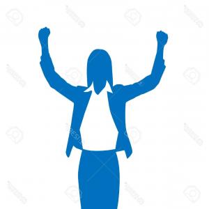 300x300 Photostock Vector Business Woman Silhouette Excited Hold Hands Up