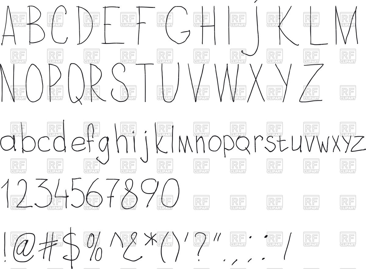 1200x882 Simple Sloppy Handwriting Alphabet Vector Image Of Fonts Type