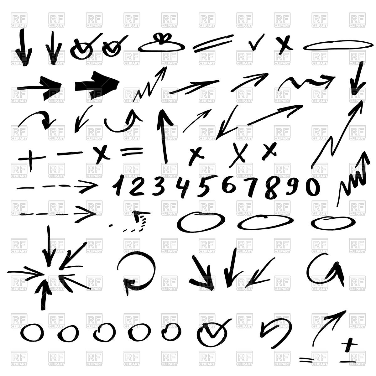 Handwritten Arrows, Signs, Symbols And Numerals Vector Image 1200x1200 Handwritten Arrows, Signs, Symbols And Numerals Vector Image