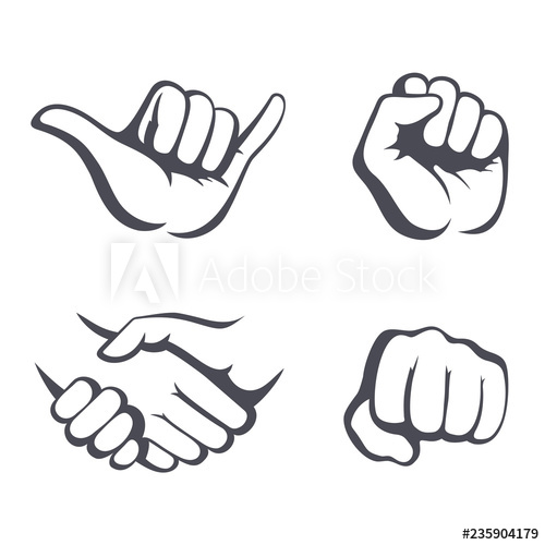 500x500 Vector Hands Set Different Gestures Hang Loose, Handshake, Fist