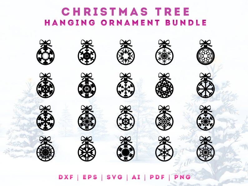 794x596 Christmas Tree Hanging Ornament Vector Bundle Snowflakes Etsy