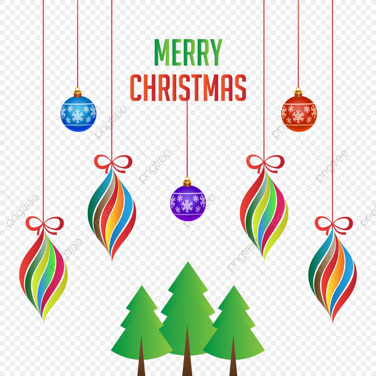 1200x1200 Merry Christmas Colorful Hanging Decoration With Xmas Tree Vector