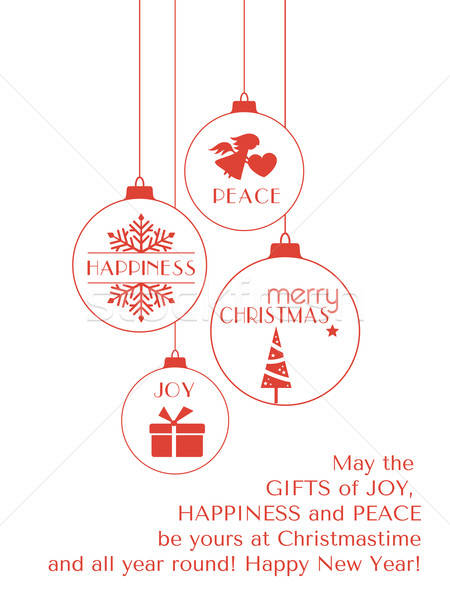 450x600 Red Christmas Typography Card With Hanging Ornaments Vector