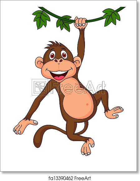 450x580 Free Art Print Of Cute Monkey Cartoon Hanging Vector Illustration
