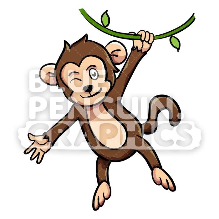 700x700 Monkey Hanging On Tree Vector Cartoon Clipart Illustration Blue