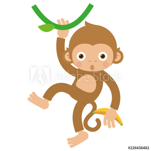 500x500 Monkey Hanging And Swinging Flat Vector Cartoon