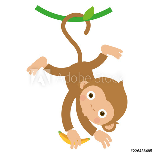 500x500 Monkey Hanging On Tree Flat Vector Cartoon