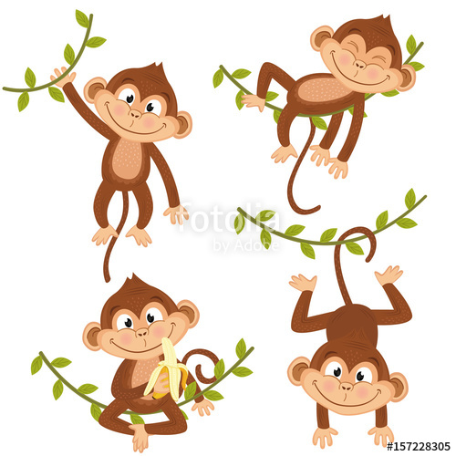 500x500 Set Of Isolated Monkey Hanging On Vine