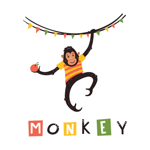 640x640 Cartoon Monkey Hanging On A Colorful Garland, Cartoon, Monkey