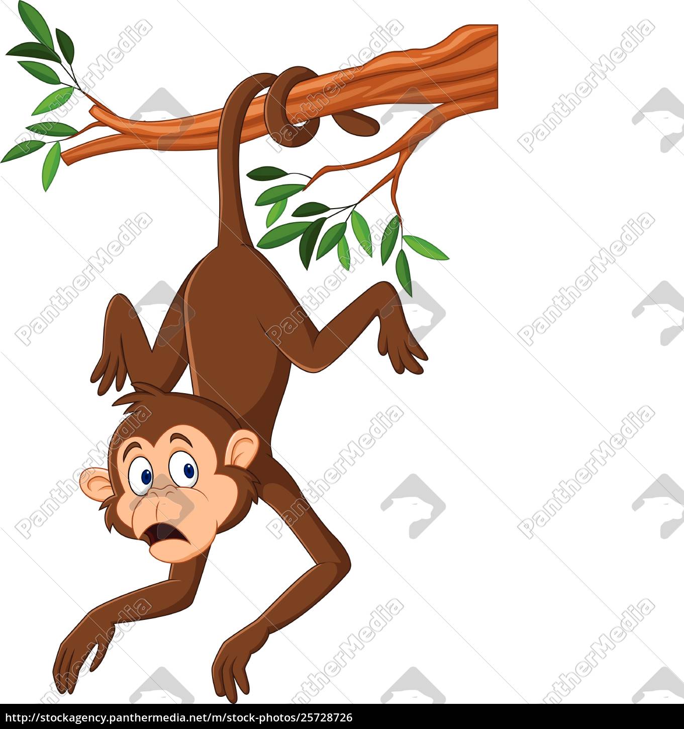 1361x1450 Cartoon Monkey Hanging On The Tree Branch With His Tail