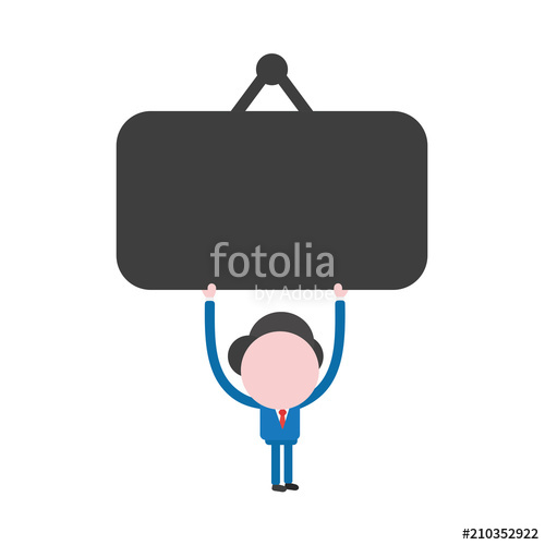 Vector Businessman Character Holding Up Black Blank Hanging Sign 500x500 Vector Businessman Character Holding Up Black Blank Hanging Sign