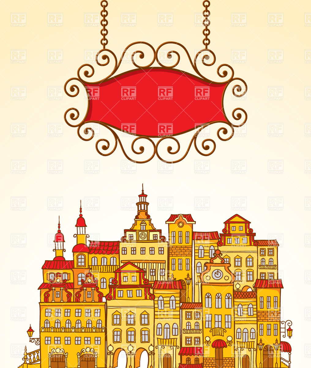 Cartoon Hand Drawn Town View With Hanging Sign Vector Image 1016x1200 Cartoon Hand Drawn Town View With Hanging Sign Vector Image