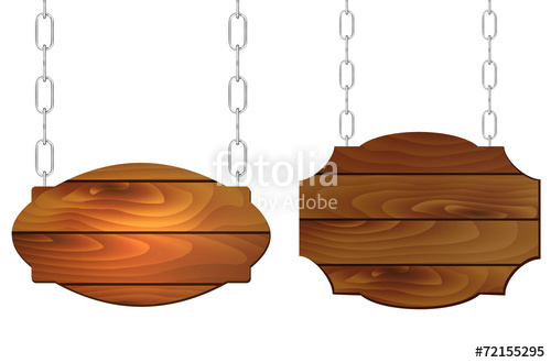 500x330 Hanging Wooden Signs On Metal Chain With Place For Text Stock