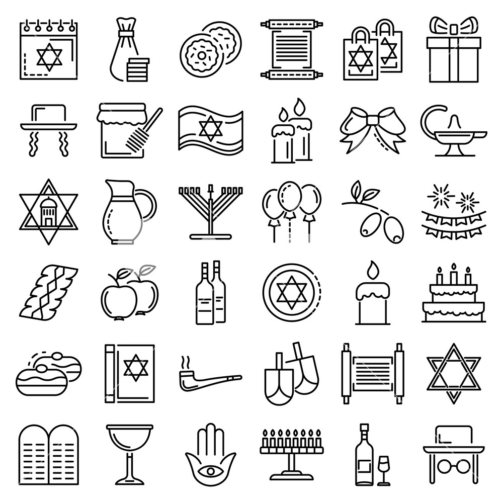1000x1000 Hanukkah Icon Set Outline Set Of Hanukkah Vector Icons For Web