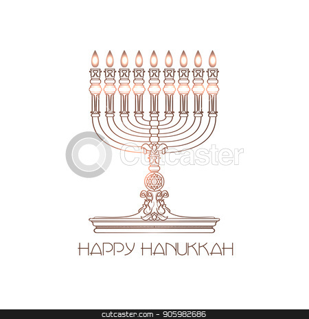 450x464 Happy Hanukkah Vector Detailed Menorah Isolated On White Stock