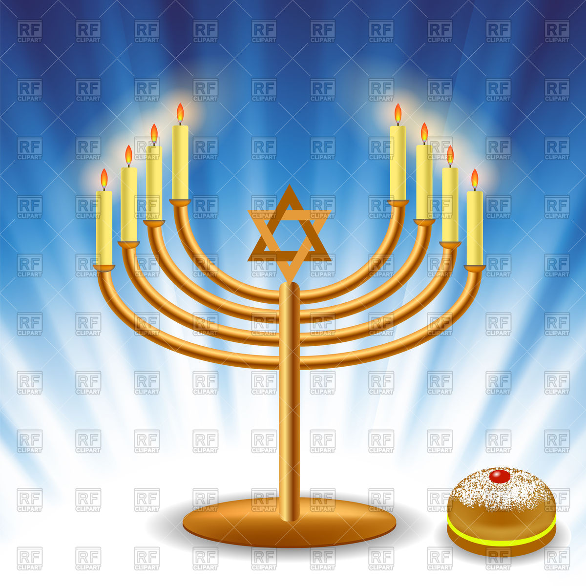 1200x1200 Menorah And Jelly Donut For Hanukkah Vector Image Of Holiday