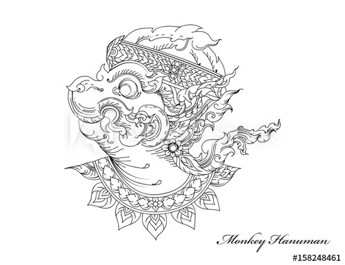 Thai Art Pattern,monkey Hanuman Vector Hand Drawing On A White 500x385 Thai Art Pattern,monkey Hanuman Vector Hand Drawing On A White