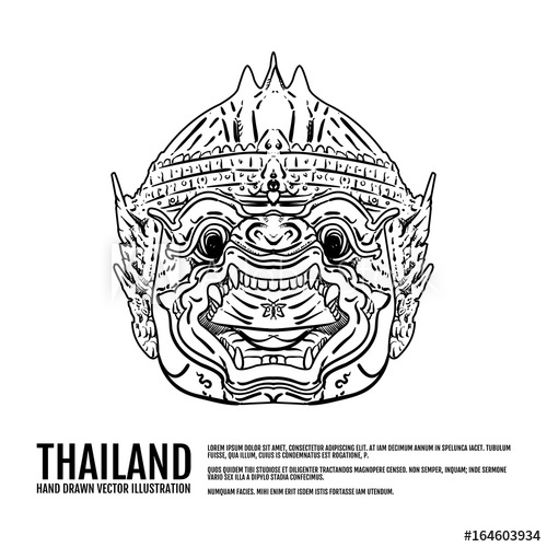 Hanuman, Ramayana, Hand Draw Thai Landmark Vector Illustration 500x500 Hanuman, Ramayana, Hand Draw Thai Landmark Vector Illustration