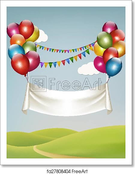 450x580 Free Art Print Of Happy Birthday Banner With Balloons Vector