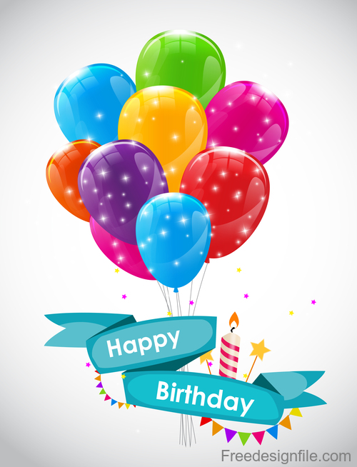 500x654 Happy Birthday Banner With Colored Balloons Vector Free Download