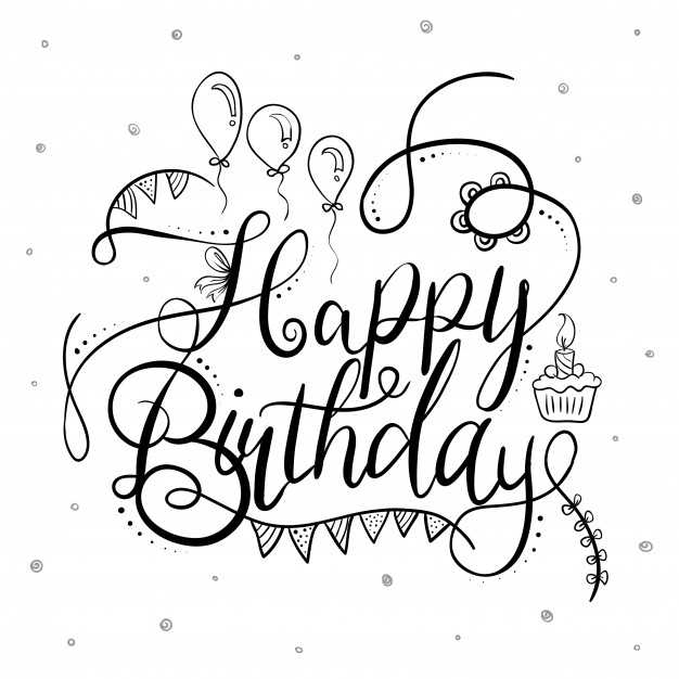 626x626 Black And White Happy Birthday Typography Vector