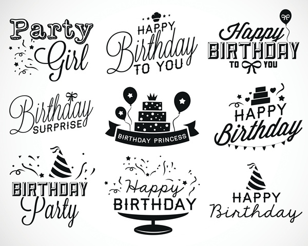 Happy Birthday Black Logos Vector Set Free Download 600x480 Happy Birthday Black Logos Vector Set Free Download