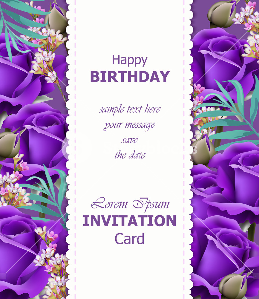 867x1000 Happy Birthday Violet Roses Background Vector Vintage Floral