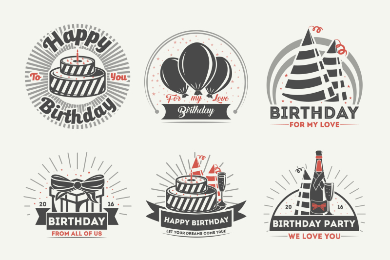 800x533 Happy Birthday Badge Vintage Isolated Label Set Vector