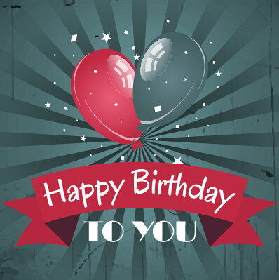 398x399 Happy Birthday Vintage Card With Balloons Vector Free Vector