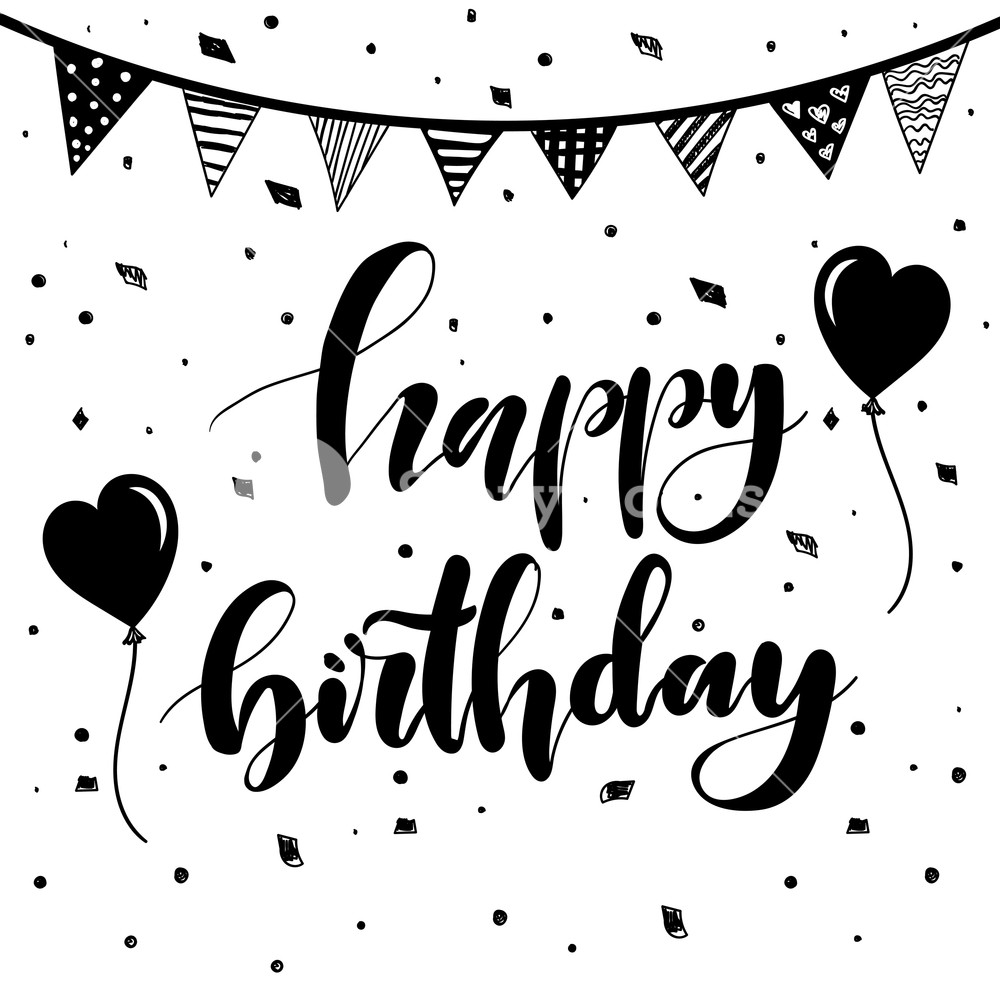 1000x1000 Happy Birthday Vintage Hand Lettering, Brush Ink Calligraphy