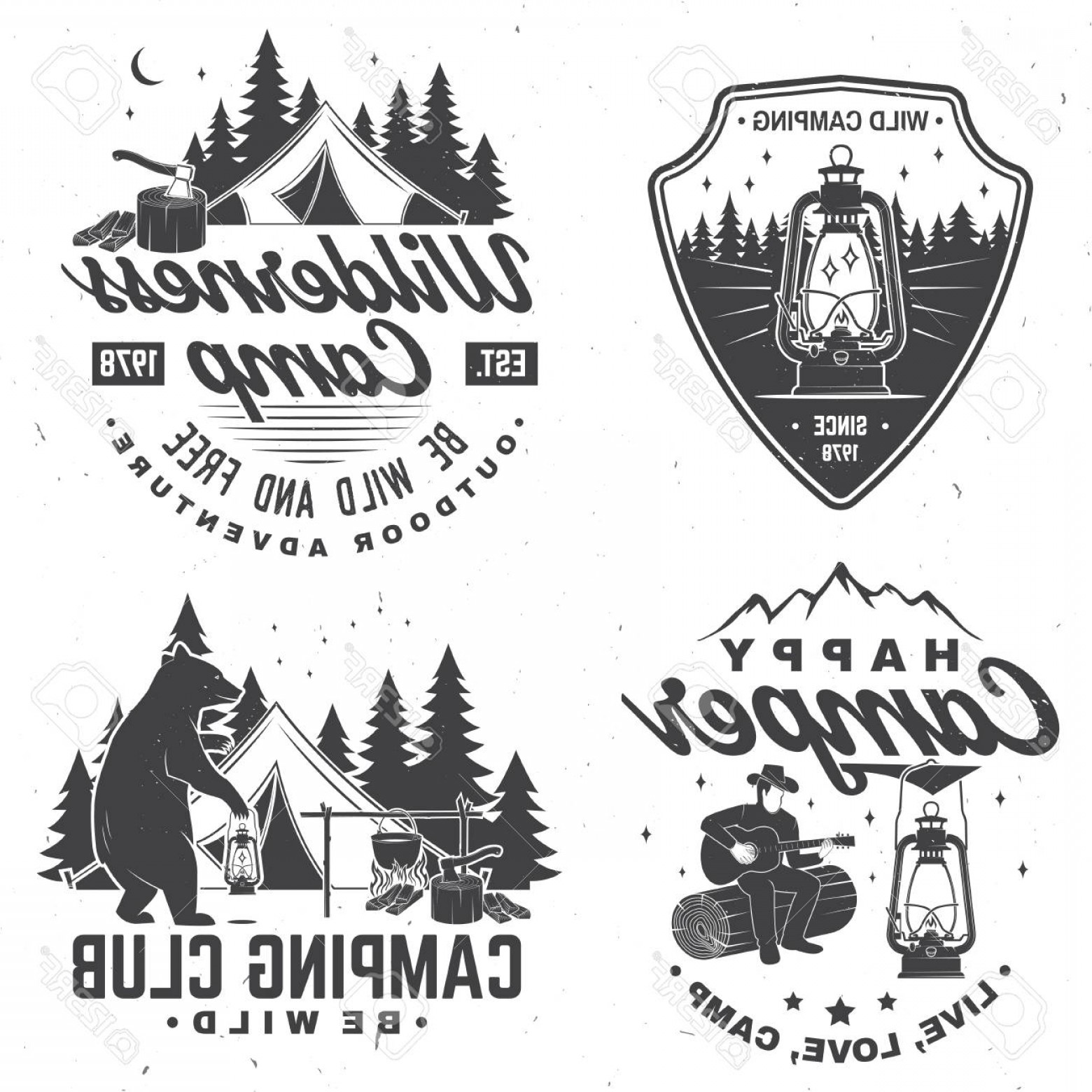 1560x1560 Photostock Vector Set Of Happy Camper Outdoor Adventure Symbol