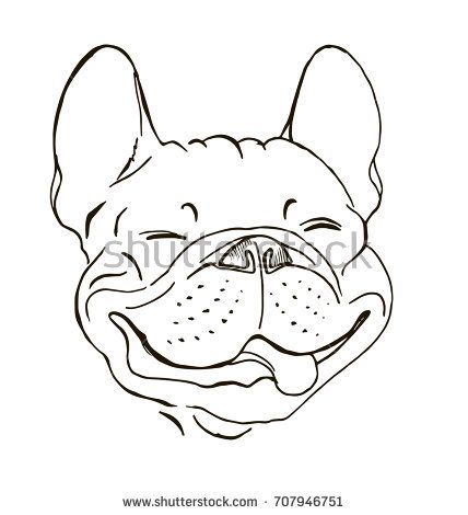 428x470 French Bulldog, Portrait, Happy Dog Face, Sketch, Black And White