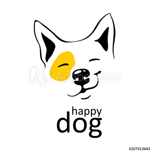 500x500 Happy Dog Logo On White Background With Yellow Accent On Left Eye