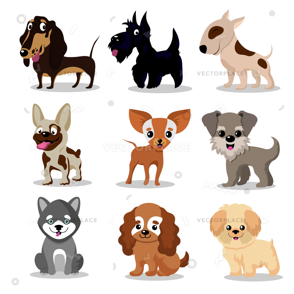 1000x1000 Cute Happy Dogs Cartoon Funny Puppies Vector Illustration