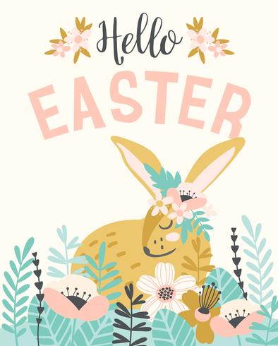 Happy Easter Vector Template With Easter Bunnie For Card, Poster 394x490 Happy Easter Vector Template With Easter Bunnie For Card, Poster