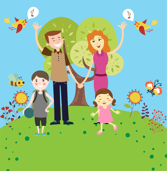 587x600 Happy Family Vector Illustration In Colorful Cartoon Style Free