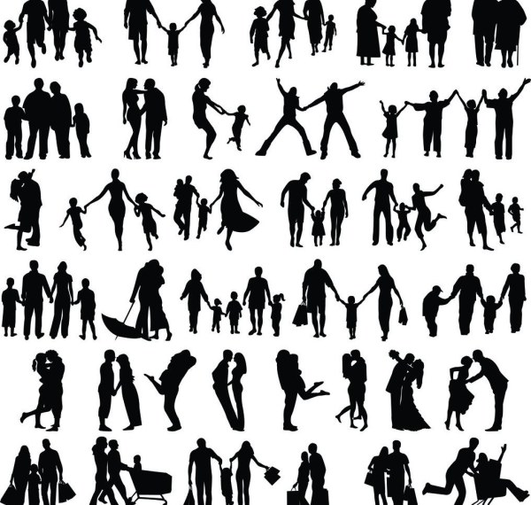 600x570 Happy Family Vector Silhouette Free Download
