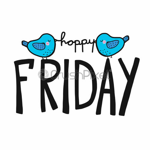 500x500 Happy Friday Word And Cute Bird Cartoon Vector Illustration Doodle