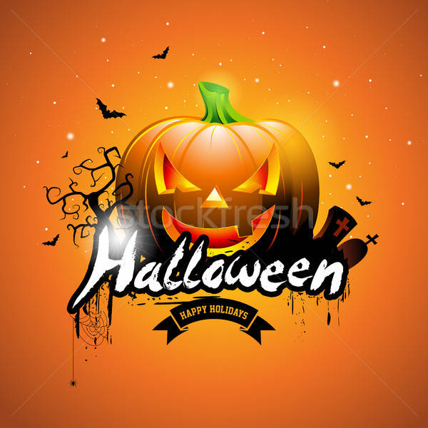 Happy Halloween Vector Illustration With Pumpkin And Cemetery 600x600 Happy Halloween Vector Illustration With Pumpkin And Cemetery
