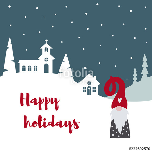 500x500 Merry Christmas Card With Cute Scandinavian Gnome, Rustic