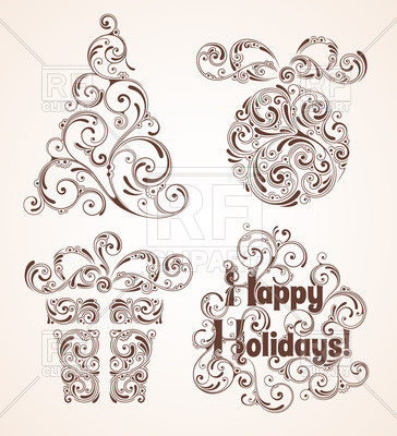364x400 Happy Holidays Background With Curly Ornamental Elements Gift Box