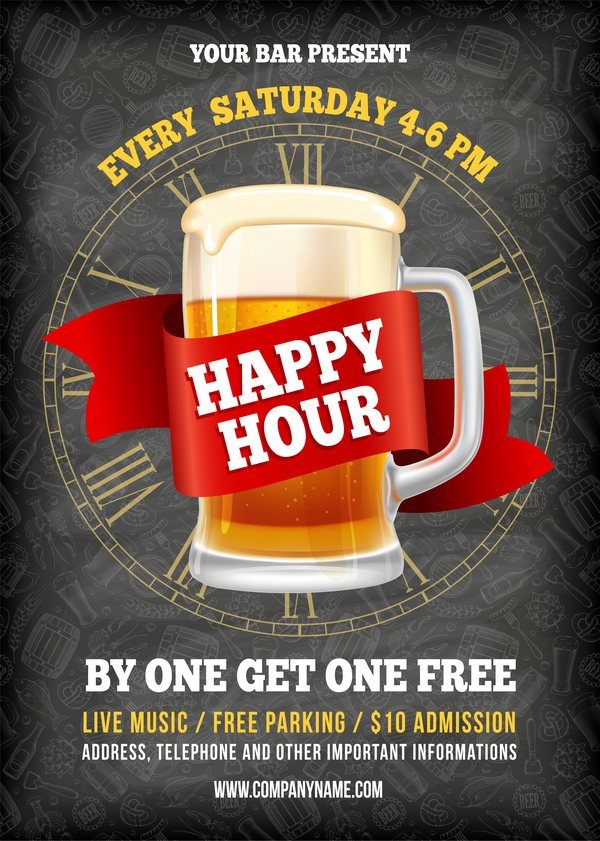 Happy Hour Beer Poster Template Vector Free Download 600x841 Happy Hour Beer Poster Template Vector Free Download
