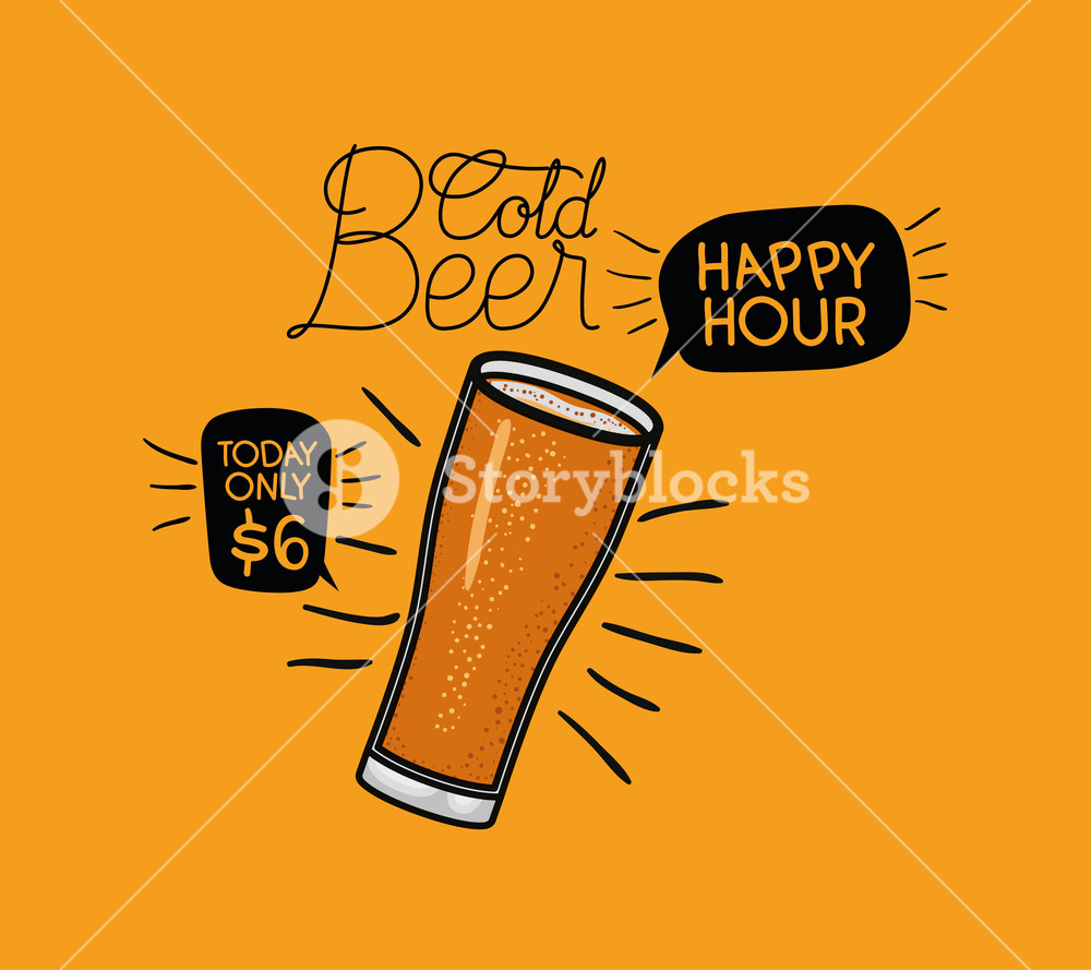 Happy Hour Beers Label With Glass Vector Illustration Design 1000x889 Happy Hour Beers Label With Glass Vector Illustration Design