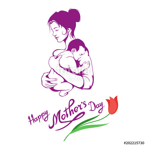 500x500 Mothers Day Hand Drawn Mother With Baby Lettering Fo Mothers Day