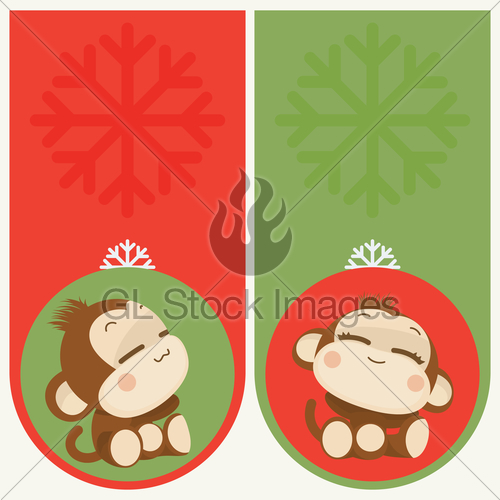 500x500 Cute Monkey Couple Happy New Year Vector Illustration Gl