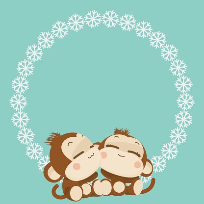 416x416 Cute Monkey Happy New Year Vector Illustration Premium Clipart
