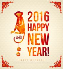 213x235 Happy Chinese New Year Greeting Card With Sitting Monkey